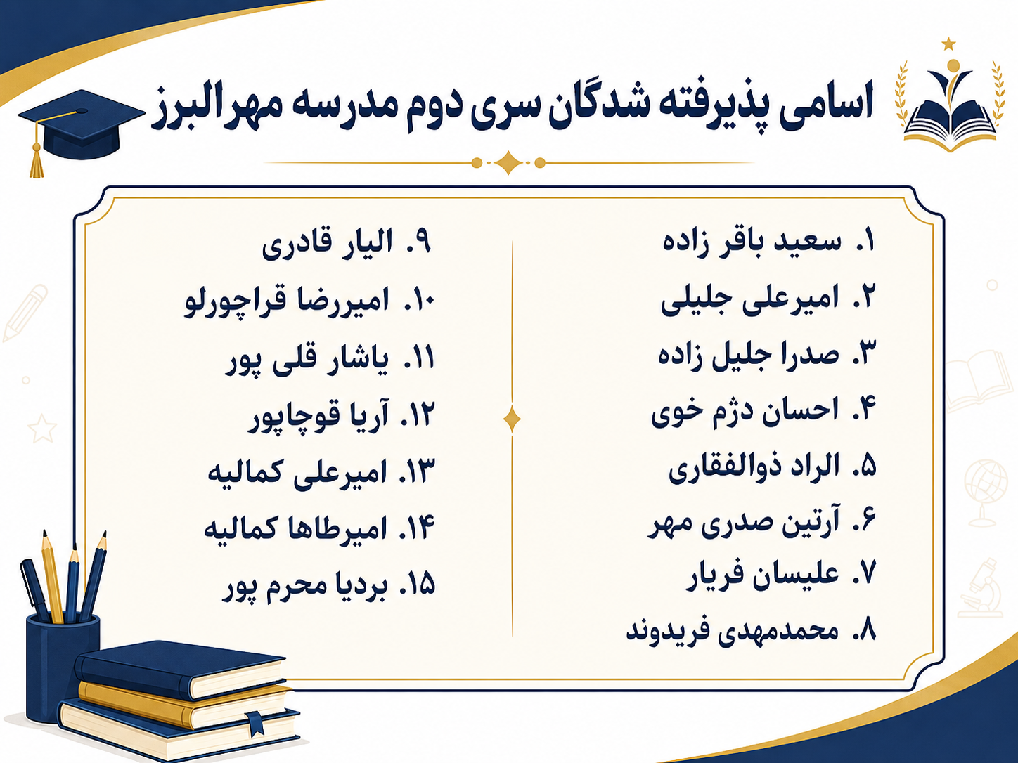 #آموزش#اسامی پذیرش شدگان سری دوم  مدرسه مهر البرز